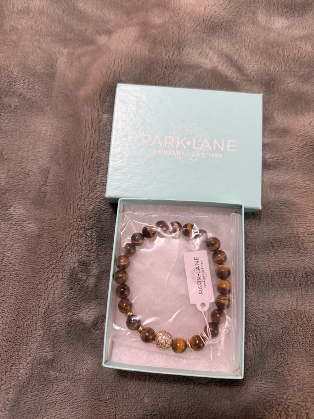 Park Lane Brown Tiger Eye Bead Bracelet with Gold Accent - Picture 1 of 1
